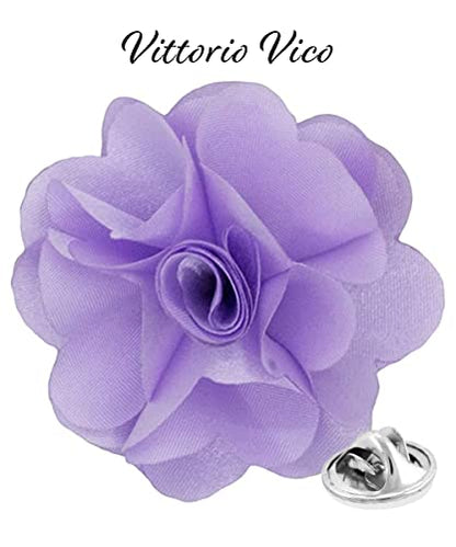 Premium Men's Formal Solid Color Flower Lapel Pin - Boutonniere for Men, Brooch Pin - color: Lavender