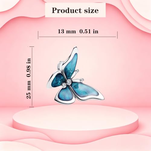 925 Sterling Silver Charms Pendants Mom Heart Dog koi fish Sea Turtle Football Charms for bracelet Pendants Beads Mom Sister Wife Family, Friends, Birthday gifts - style: Blue butterfly Bead
