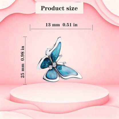 925 Sterling Silver Charms Pendants Mom Heart Dog koi fish Sea Turtle Football Charms for bracelet Pendants Beads Mom Sister Wife Family, Friends, Birthday gifts - style: Blue butterfly Bead