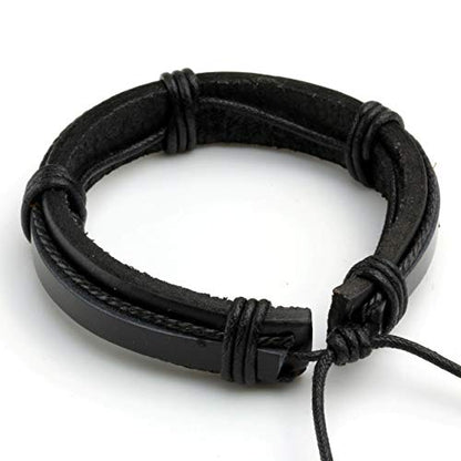 Leather Braided Bracelet Cuff Wrap Wristband for Men Women Adjustable - color: B:6pcs