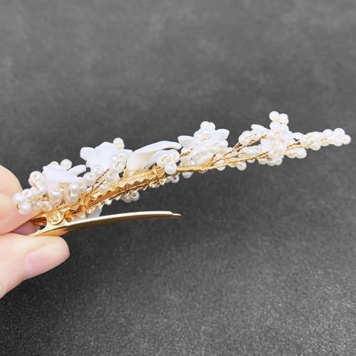 White Bridal Hair Clip Wedding Pearl Ceramic Flower Leaf Hair Piece Accessories for Women Girls