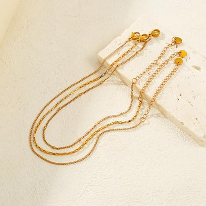 Gold Plated Ankle Bracelets For Women Waterproof,18k Gold Plated Anklets Layered Thin Snake Chain Herringbone Anklets Non Tarnish Stainless Steel Dainty Summer Jewelry Set Gift For Women - color: GOLD-2701