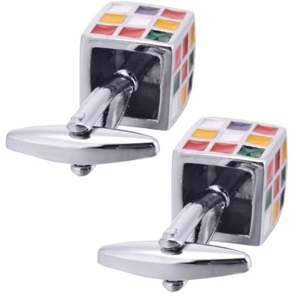 Magic Cube Men Cufflinks Jewelry In Gift Box for French Shirt Stainless Steel Classic Tuxedo Unique Business Wedding - size: 12 x 12mm