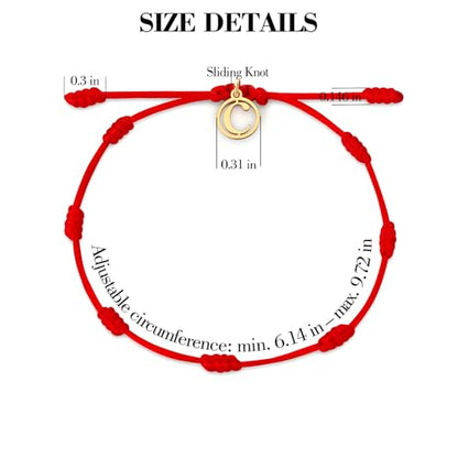 Red String Bracelet with Initial Letter and 7 Protective Knots – Adjustable Kabbalah Bracelet for Women & Men, Personalized Good Luck Charm for Positive Energy - color: C