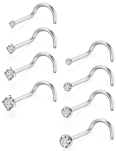 18G 20G 22G Titanium Stainless Surgical Steel Nose Rings Studs for Women L Shaped Nose Studs Screw Nose Ring Piercing Jewelry for Women Men Diamond CZ 1.5mm 2mm 2.5mm 3mm Silver Black Gold - style: 22g/Clear CZ/Screw/Titanium