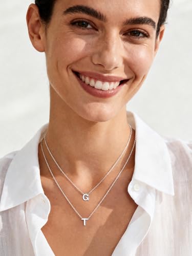 ChicSilver 925 Sterling Silver Initial Necklace for Women Dainty Letter Jewelry Personalized Gift - style: 20.T