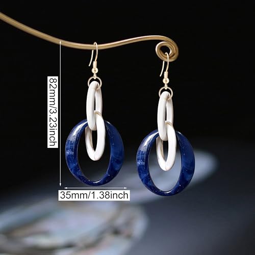 Bohemian Simplicity Acrylic Geometry Oval Circle Dangle Drop Earrings Lightweight Resin Chain Hook Earrings For Women - color: Navy