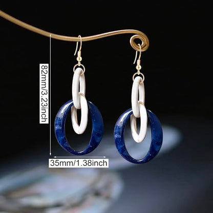 Bohemian Simplicity Acrylic Geometry Oval Circle Dangle Drop Earrings Lightweight Resin Chain Hook Earrings For Women - color: Navy