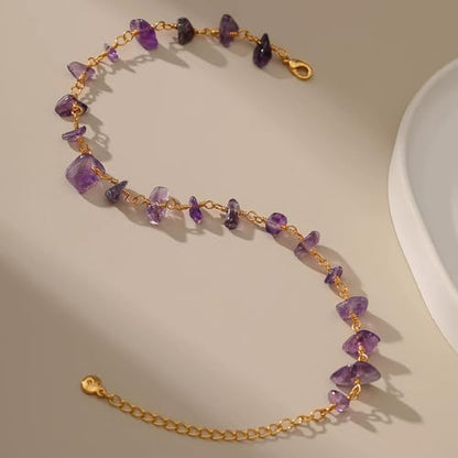 Ankle Bracelets for Women 18K Gold Plated Anklet for Women Gold Charm Anklet Waterproof Summer Beach Foot Chain Jewelry Gifts - style: raw amethyst anklet