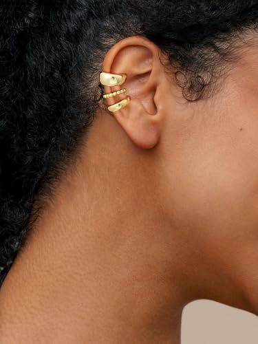 14K Gold/Silver Plated Ear Cuffs Non Piercing Set Clip On Dainty | Non Pierced Ear Cuff, Stackable Small Cartilage Hoop Huggie Set, Tarnish Resistant Hypoallergenic Trendy Jewelry Gift - style: gold style 2
