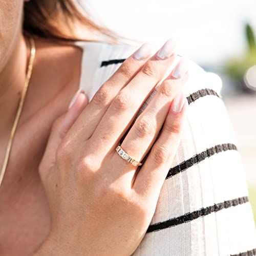 espere Emerald Cut Bezel Set CZ Halfway Eternity Band | 7 Stone Wedding Anniversary Band Bridal Set - color: Small CZ - 3*2mm