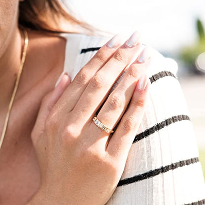 espere Emerald Cut Bezel Set CZ Halfway Eternity Band | 7 Stone Wedding Anniversary Band Bridal Set - color: Small CZ - 3*2mm