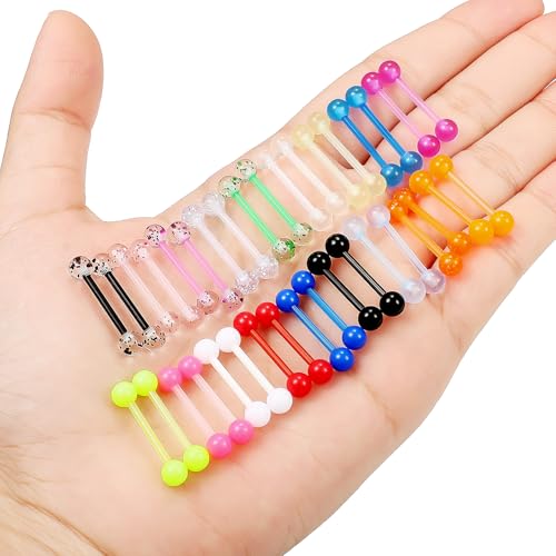 14G 14/16mm Plastic Nipple Piercing Jewelry Tongue Rings Glow in The Dark Bridge Barbells for Women Men Surgery - size: 14g*14mm