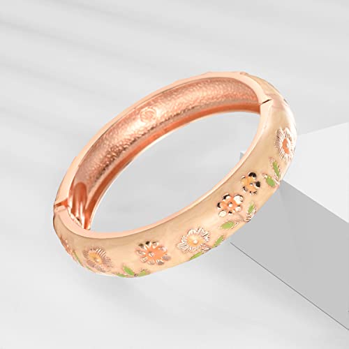 UJOY Cloisonne Indian Bangle Colored Crystal Plated Hinge Cuff Bracelet Hollowed Bird Enamel Jewelry Gift 55C49 - color: A09-2 Pcs/set-Butterfly-Yellow