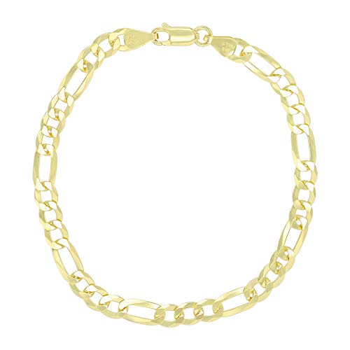 14K Gold or Rhodium Plated Silver Figaro Diamond Cut Pave Chain For Men | 1mm-13mm Thick | Solid 925 Figaro Italian Necklaces For Men - style: 5.50MM- Yellow