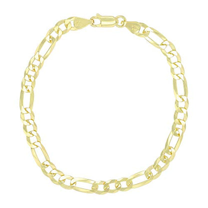 14K Gold or Rhodium Plated Silver Figaro Diamond Cut Pave Chain For Men | 1mm-13mm Thick | Solid 925 Figaro Italian Necklaces For Men - style: 5.50MM- Yellow