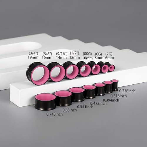 DOEARKO 2Pcs Stainless Steel Outer Ring & PLA Inner Plug Ear Gauges (2g/6mm - 1"/25mm) Hypoallergenic Double Material for Stretched Ears Lightweight Breathable Plugs - color: B&RS, size: 8mm(0G)
