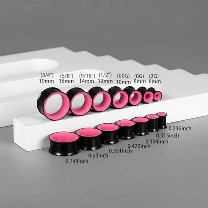 DOEARKO 2Pcs Stainless Steel Outer Ring & PLA Inner Plug Ear Gauges (2g/6mm - 1"/25mm) Hypoallergenic Double Material for Stretched Ears Lightweight Breathable Plugs - color: B&RS, size: 16mm(5/8")