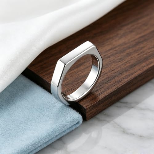 Square Signet Style Titanium Steel Classical Wedding Engagement Ring | Classical Simple Plain Wedding Engagement Statement Ring,Square Shape Signet Style Titanium steel Steel - color: Silver