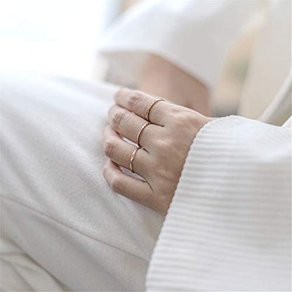 KAZITSAN 1mm 3pc Women Men Stainless Steel Rings fashion Plain Band Knuckle Stacking Midi Rings Silver/Rose Gold Wedding Band Comfort Fit - color: RoseGold