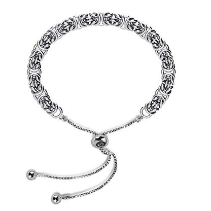 LeCalla 925 Sterling Silver Byzantine Bolo Bracelet for Women | Handmade Adjustable Sliding Bolo Link Chain Bracelet | Classic Italian Byzantine Jewelry - color: Rhodium Byzantine