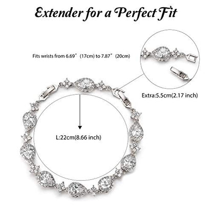 SWEETV Wedding Teardrop Bracelets for Brides Bridesmaids, Crystal Cubic Zirconia Bridal Bracelets for Women Prom - color: Silver