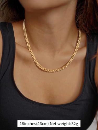 FindChic Cuban Link Chain Necklace for Women Men, Silver/Gold Plated Stainless Steel Solid Miami Curb Chain Hip Hop Punk Statement Jewelry, 5/12/14mm Width, 16/18/20 Inch Length, with Gift Box - color: 02. 5mm-Gold, size: 18inches