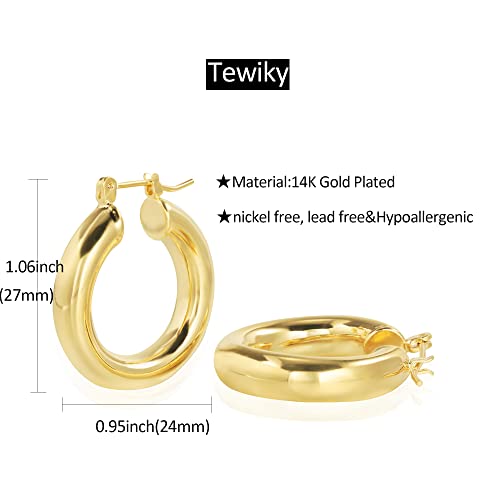 Chunky Gold Hoop Earrings for Women 14k Gold Plated Thick Triple Earrings | Hypoallergenic Trendy Chunky Gold Hoops Earrings,Dainty Jewelry Gifts for Women - style: simple hoop earrings