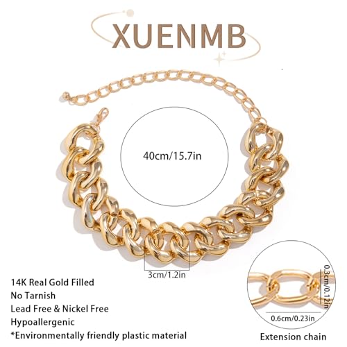 Chunky Link Cuban Chains Necklace Women's Punk Hip-hop Thick Gold Chain Choker Necklace Fashion Costume Jewelry for Women (gold) - color: chunky gold