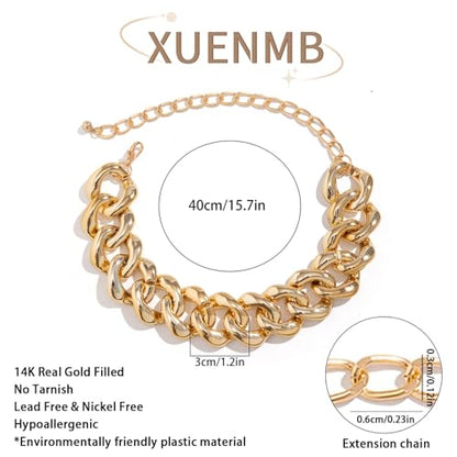 Chunky Link Cuban Chains Necklace Women's Punk Hip-hop Thick Gold Chain Choker Necklace Fashion Costume Jewelry for Women (gold) - color: chunky gold