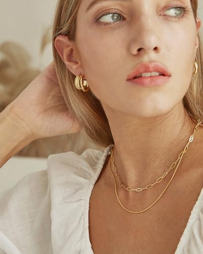 Aobei Pearl 18K Gold Plated Paperclip Chain Choker Satellite Chain Freshwater Cultured Biwa Pearl Pendant Necklace Dainty Turquoise Jewelry for Women - color: Oval Link Chain