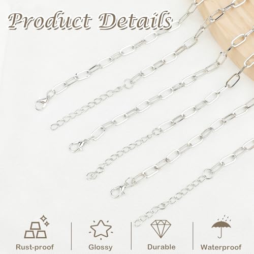 20 Pcs 18K Silver Plated Necklace Bracelet Chain Kit, Paperclip Alloy Link Fit Clip on Charm, Charm Bracelet Necklace Kit for Women DIY Jewelry Making (Silver) - color: Silver