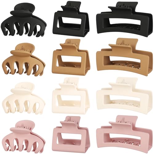 Small Medium Claw Clips for Women, 3 Styles Hair Clips for Thick and Thin Hair, Non-slip Strong Hold, 12 Pcs (White,Pink,Khaki,Brown) - color: White,Pink,Khaki,Brown
