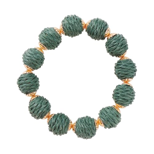 Coiris Rattan Raffia Woven Adjustable Boho Bracelet for Women | Handmade Bracelets Stretch Bracelet - color: Teal
