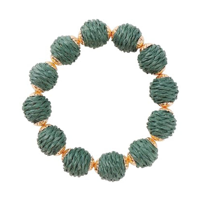 Coiris Rattan Raffia Woven Adjustable Boho Bracelet for Women | Handmade Bracelets Stretch Bracelet - color: Teal