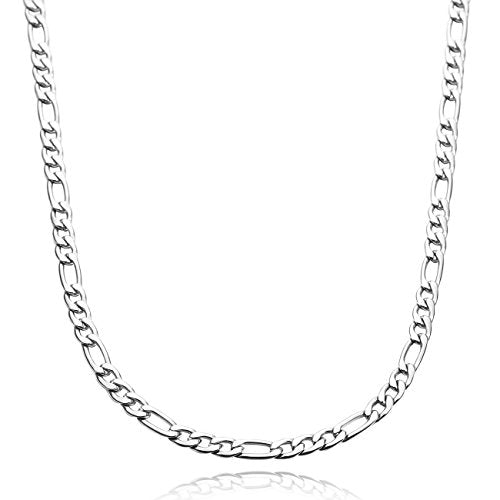 Silver Tone 5.0mm Wide Stainless Steel Necklace Figaro Chain Link 14~40 Inch