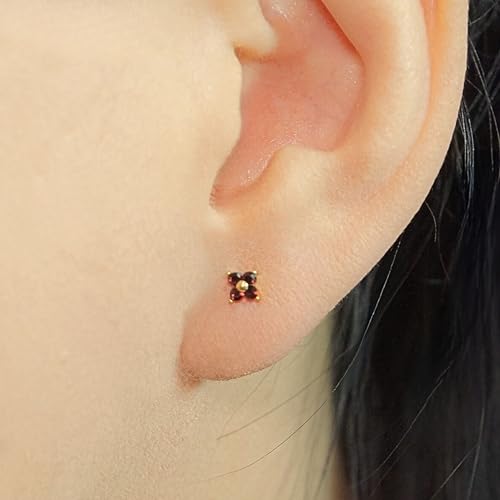 QueenBee 14K Gold Plated Ivy Flower Birthstone Stud Earrings for Women Dainty Floral Gemstone Studs Unique Jewelry Gift for Her - color: Feb-Amethyst