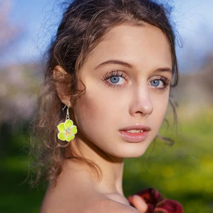 Floral Dangle Earrings for Women Hawaiian Tropical Plumeria Rubra Flower Drop Earrings with Cubic Zirconia Luau Beach Party Vacation Hawaiian Accessories Jewelry Gift - color: Yellow