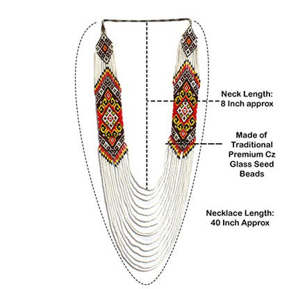 Handmade Native American Style Tribal ethnic Seed Bead Beaded Layered Medallion Necklace - color: White
