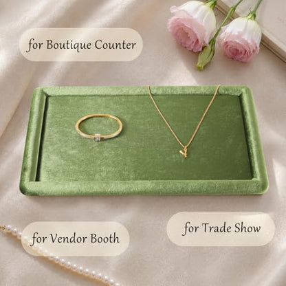 Velvet Jewelry Display Tray for Ring Earrings Necklace Bracelet Flat Tray - color: Olive Green, size: 12.99 × 9.06 in