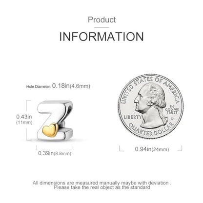925 Sterling Silver Letter Charms A-Z for Bracelet Necklace Alphabet Bead | Heart letter A B C D G J charm initial gold Pendant beads Jewelry Gift for Women - color: Letter Z
