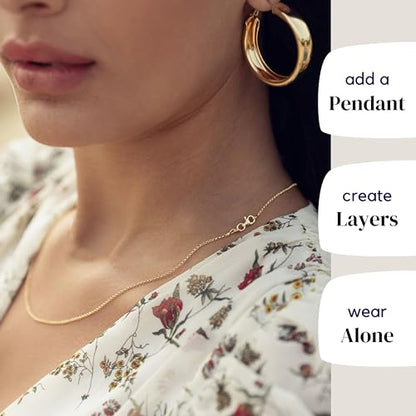 KISPER Gold Chain Necklace for Women Cable Link Plated 925 Sterling Silver | Made in Italy, 1.5mm, 16-30 inches, anti-tarnish, hypoallergenic, dainty everyday shine