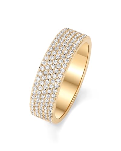 PAVOI 14K Gold Plated Cubic Zirconia Wide Eternity Statement Rings | CZ Stackable Wedding Band for Women - color: Yellow Gold