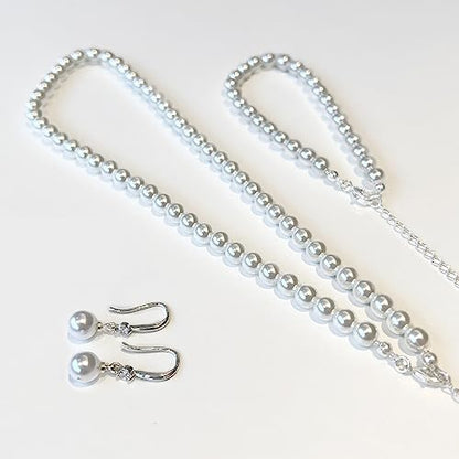 Zeffy Pearl Necklace 4MM/6MM/8MM Dainty Round Imitation Pearl Choker Necklace Wedding Pearl Necklace Delicate Jewelry for Women Simple Bridesmaid Jewelry Gifts - style: Pearl Necklace+Bracelet+Earrings