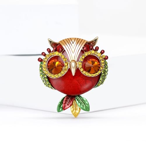 Enamel Bird Brooch for Women Rhinestones Owl/Hummingbird/Eagle/Toucan Lapel Pin Cute Bird Brooches Jewelry Gifts for Mom Wife - color: Red-Owl 3
