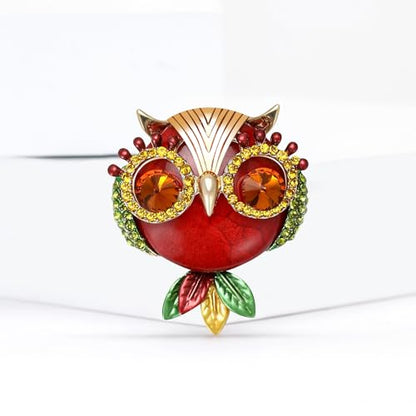 Enamel Bird Brooch for Women Rhinestones Owl/Hummingbird/Eagle/Toucan Lapel Pin Cute Bird Brooches Jewelry Gifts for Mom Wife - color: Red-Owl 3