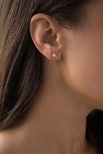 Solid 14K Yellow, White or Rose Gold 4mm Round Genuine Gemstone Birthstone Prong Set Stud Earrings For Women - color: Morganite