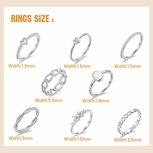 PLOMFOV 14K Gold/Silver Plated Stacking Rings Set for Women Non Tarnish CZ Heart Simple Cute Stackable Rings Dainty Trendy Gold Statement Rings Plain Band Size 4-12 - color: Silver Tone