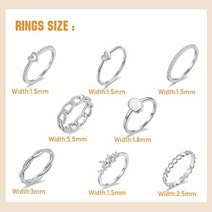 PLOMFOV 14K Gold/Silver Plated Stacking Rings Set for Women Non Tarnish CZ Heart Simple Cute Stackable Rings Dainty Trendy Gold Statement Rings Plain Band Size 4-12 - color: Silver Tone