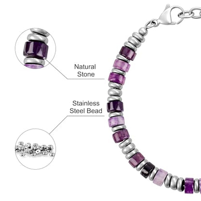 SIUMAL Mens Bracelet, Boho Stainless Steel Bracelets for Men, Beaded Bracelets, Jewelry Gifts for Husband, Father, Friends - color: Purple
